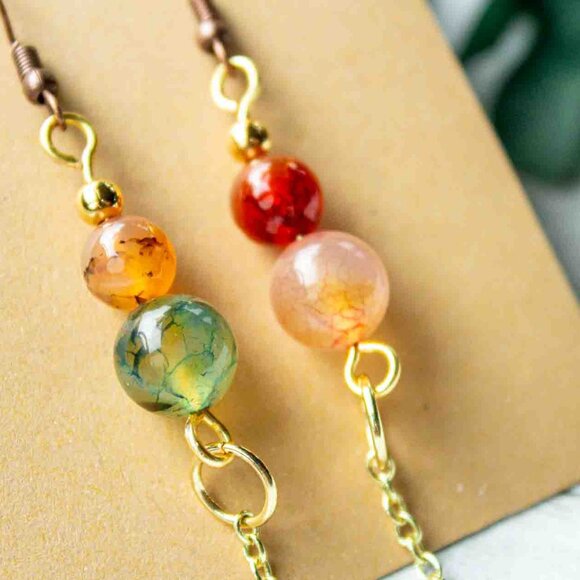 Multicolor Agate - Gold - Dangle Earrings - Picture 6 of 12